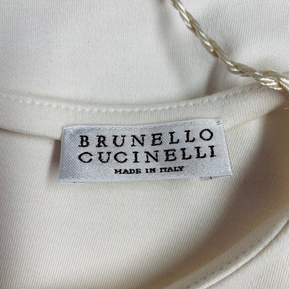 BRUNELLO CUCINELLI Size M Cream Cotton Blend Short Sleeve Peplum Casual Top - Picture 8 of 10